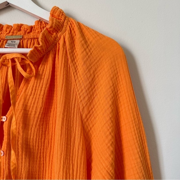 Magaschoni 100% Organic Cotton Gauze Flowy Boho Dress in Turmeric Orange Size M - Picture 8 of 9